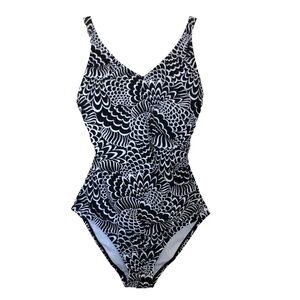 Speedo One Piece Black & White Swimsuit Size 10